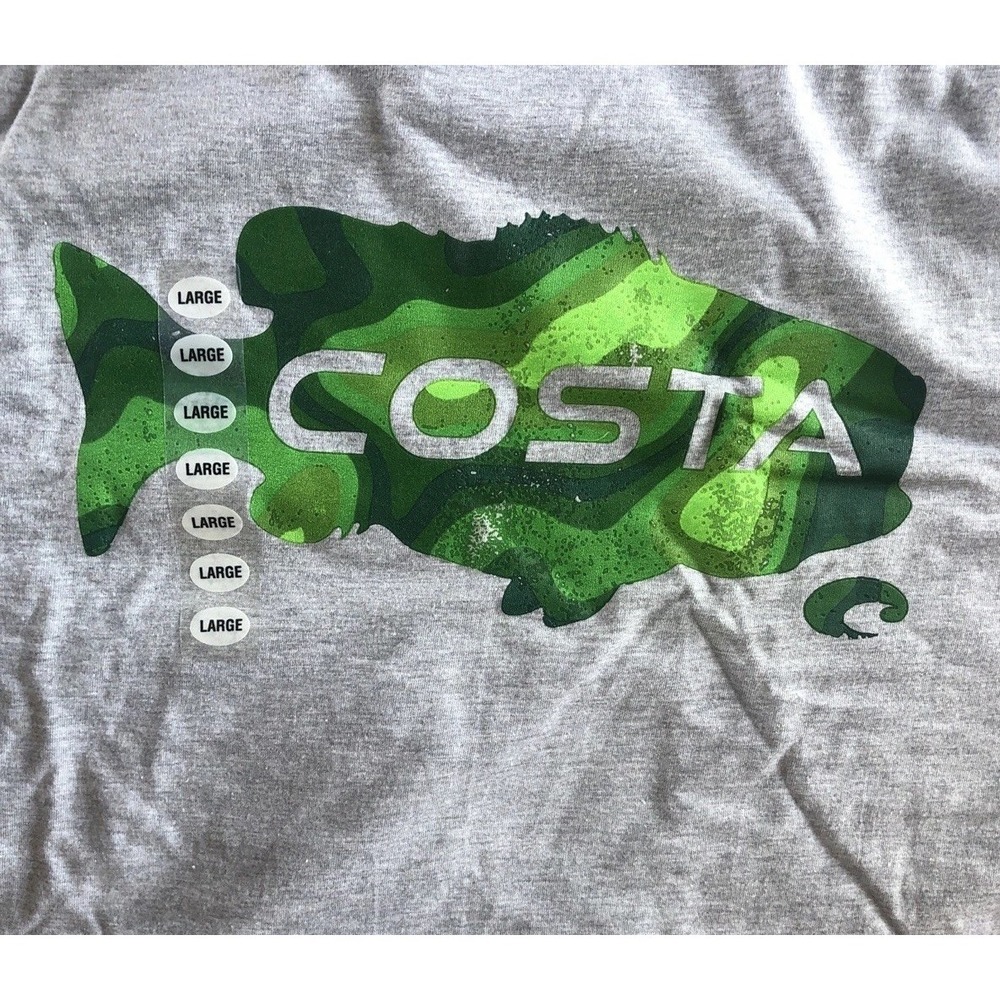 New Costa Del Mar T Shirt Gray Short Sleeve Green Fish Camo Men Large